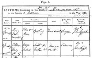 Part of a baptism register for St Paul, Hammersmith